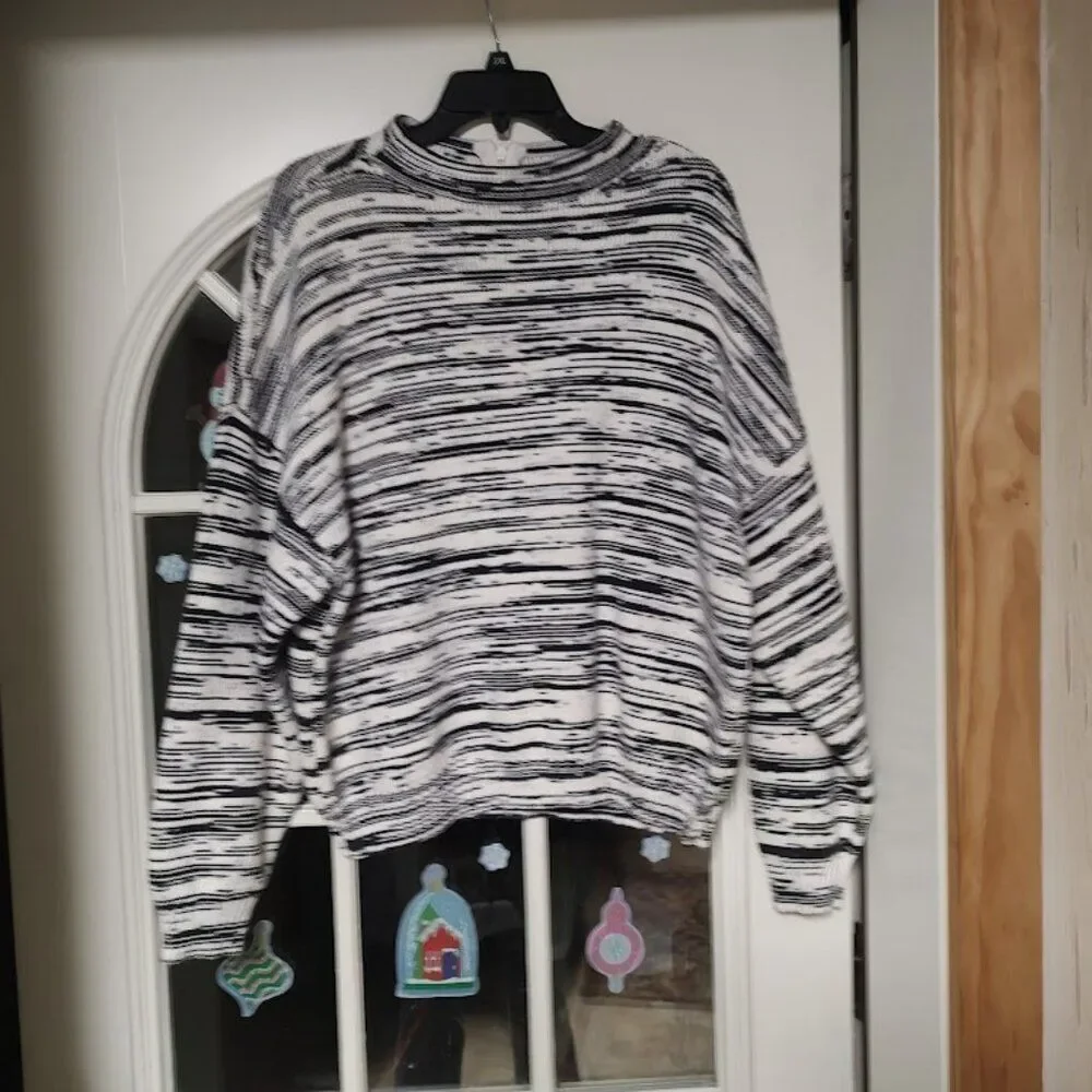 New Nine West Black White Funnel Neck Drop Shoulder Sweater Women's XXL